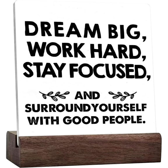 Motivational Ceramic Desk Sign Desk Decor,Dream Big Work Hard Stay Focused Wood Plaque Signs,Rustic Positive Ceramic Table Sign Decor For Office Workplace Classroom Shelf Table Decoration