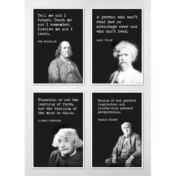 Motivational Classroom Posters - Set of Four 12x18 Prints - Great Gift for Teachers and Students