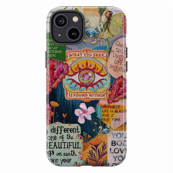 Motivational Collage Phone Case, Aesthetic Quote iPhone Cover, Colorful Spiritual Positive Art Design for iPhone 17 16 15 14 13 12 11 Pro Plus Mini