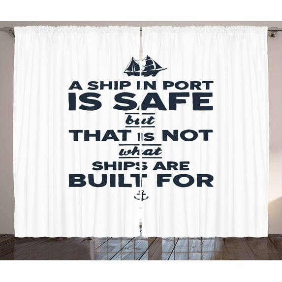 Ambesonne Wording Curtains 2 Panel Set, Marine Inspiration, 108" x 63", Navy Blue White