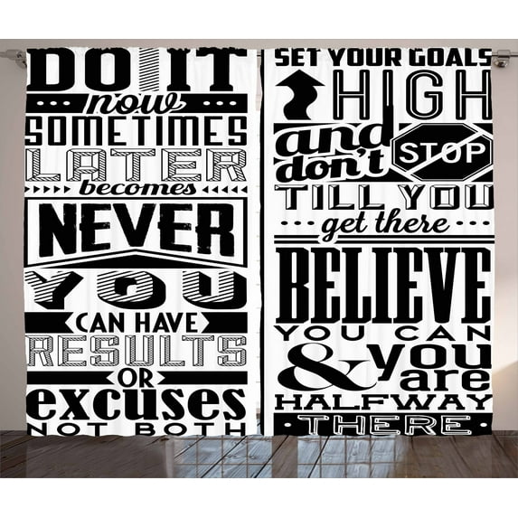 Ambesonne Wording Curtains 2 Panel Set, Vintage Victorian, 108" x 63", Black and White