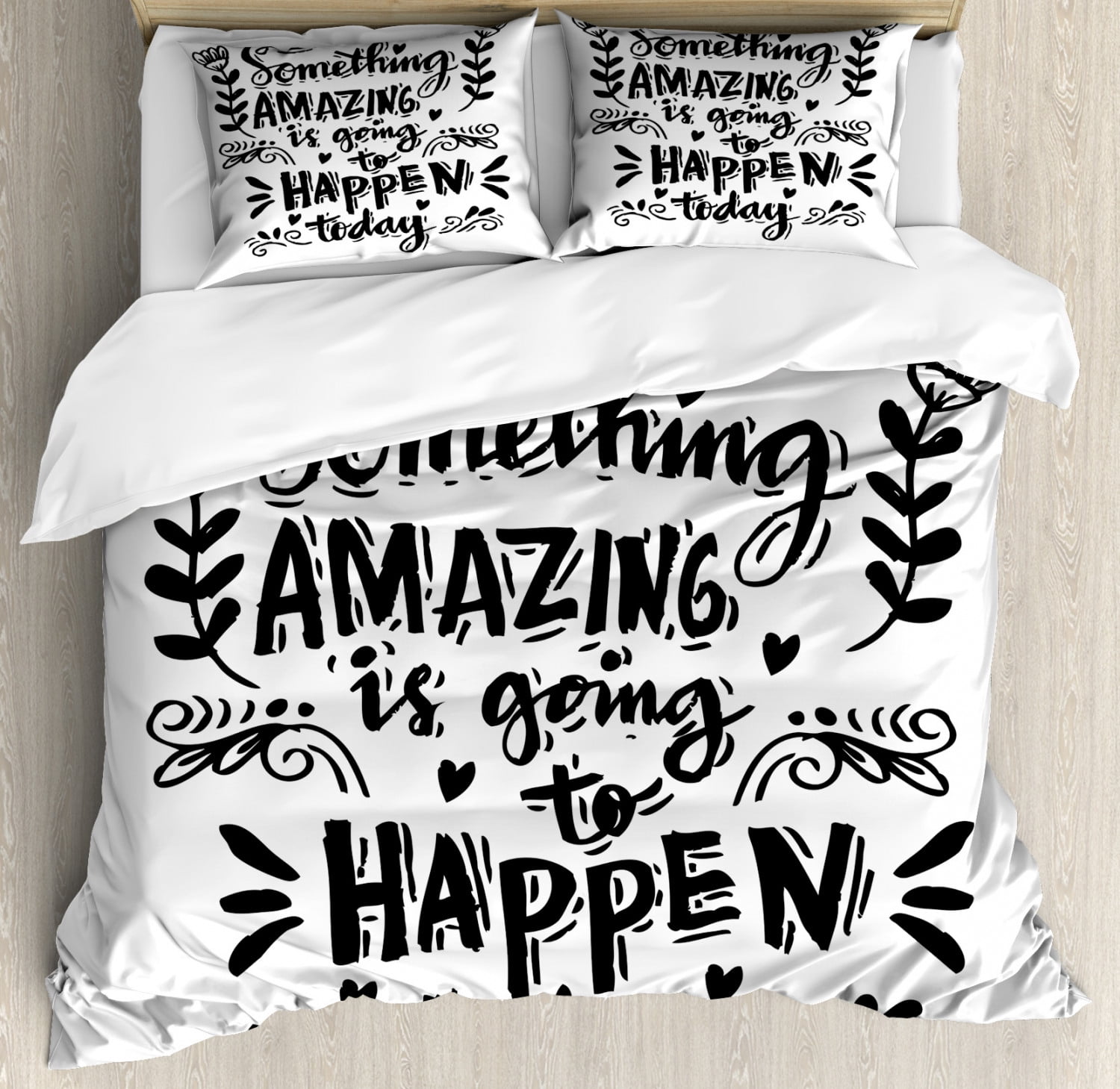Motivational Duvet Cover Set King Size, Hand-Drawn Lettering Something ...