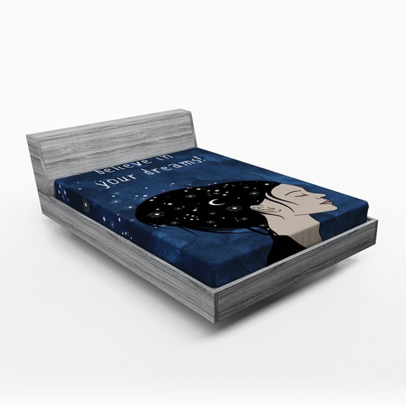 Ambesonne Wording Fitted Sheet, Dreamy Girl Words, Queen Size, Blue