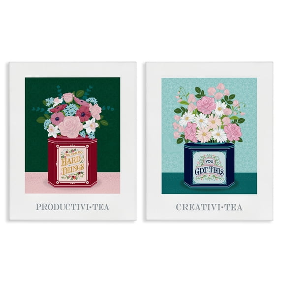 Stupell Industries Motivational Floral Tea Tins 2 Piece Canvas Wall Art Set, design by Lara Beeston, 30 x 24