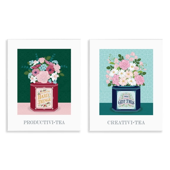 Stupell Industries Motivational Floral Tea Tins 2 Piece Wall Plaque Art Set, design by Lara Beeston, 14 x 11