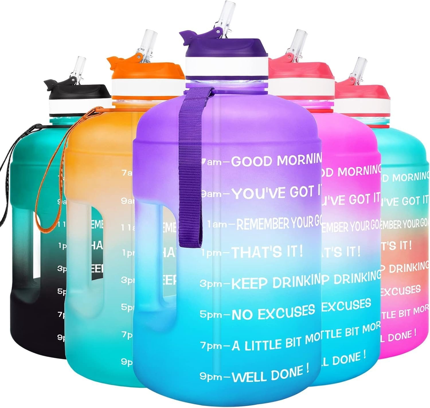 Motivational Gallon Water Bottle - with Straw & Time Marker  Large   Water Jug with Handle for Fitness Outdoor Enthusiasts Leak-Proof