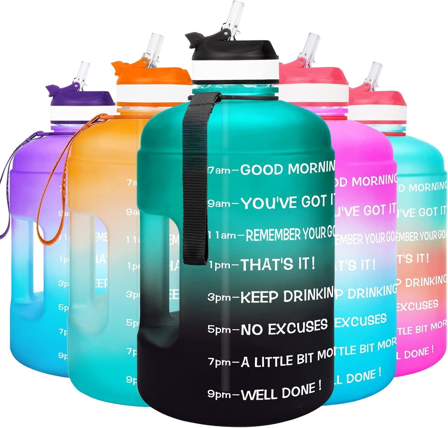 Motivational Gallon Water Bottle - with Straw & Time Marker  Large   Water Jug with Handle for Fitness Outdoor Enthusiasts Leak-Proof