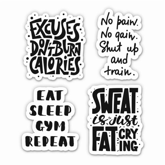 Motivational Get Fit Gym Work Out Sayings Set of 4 - 3" Each Vinyl Stickers - For Car Laptop Water Bottle Phone - Waterproof Decals
