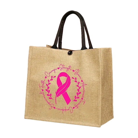 Motivational Gifts Breast Cancer Tote Bag For Women, Reusable Grocery Shoulder Bag Linen Tote Bags Handbag for Work Beach Travel Gym, Cancer Care Gifts for Women Teacher Friends