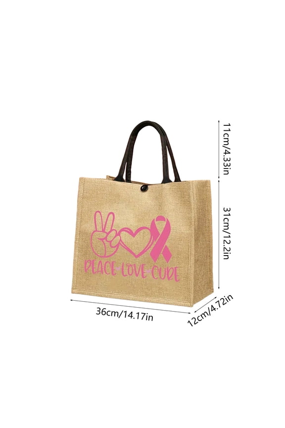 Motivational Gifts Breast Cancer Tote Bag For Women, Reusable Grocery Shoulder Bag Linen Tote Bags Handbag for Work Beach Travel Gym, Cancer Care Gifts for Women Teacher Friends