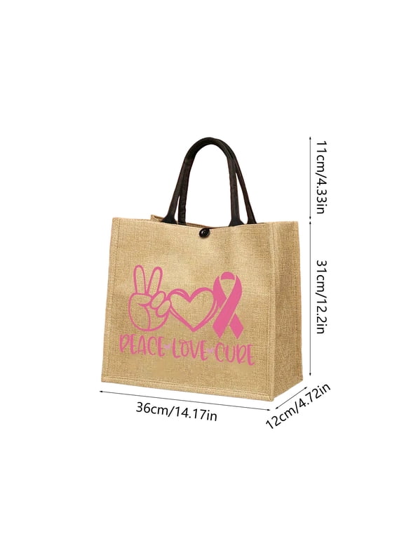 Motivational Gifts Breast Cancer Tote Bag For Women, Reusable Grocery Shoulder Bag Linen Tote Bags Handbag for Work Beach Travel Gym, Cancer Care Gifts for Women Teacher Friends