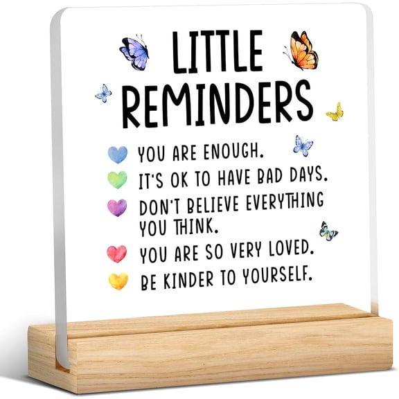 Motivational Gifts for Friend Coworker Wome Little Reminders Clear Desk Decorative Sign Encouragement Acrylic Plaque Sign With Wooden Stand 4x4 Inch Home Office Desk Decor
