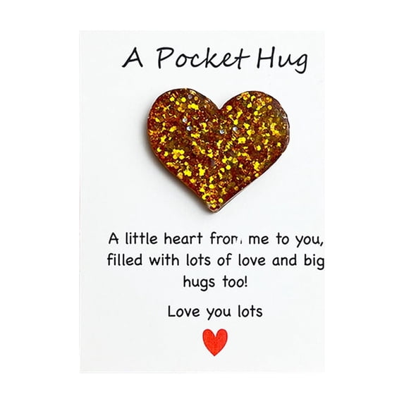 Motivational Glitter Heart Pocket Card – Mini English Blessing Card with Message Space, Holiday Gift Idea for Friends, Family & Coworkers