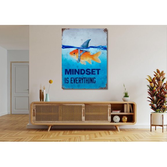 Motivational Goldfish Shark Reflection Mindset Aspiration Wall Art, Unframed Poster