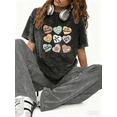 thumbnail image 1 of Motivational Graphic Tees Candy Hearts Print T shirt Oversized Washed Shirts Women S-2XL Gray Tops, 1 of 4