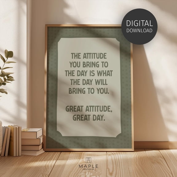 Motivational 'Great Attitude' Poster In Earth Tones Retro Positive Mindset Poster, Green Office Decor Home Decor, 16x24 UNFRAMED
