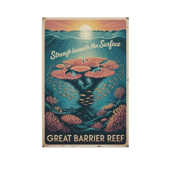 Motivational Great Barrier Reef Poster Retro Inspirational Vintage Travel Wall Art for Library Office Therapy Room Decor Canvas Poster