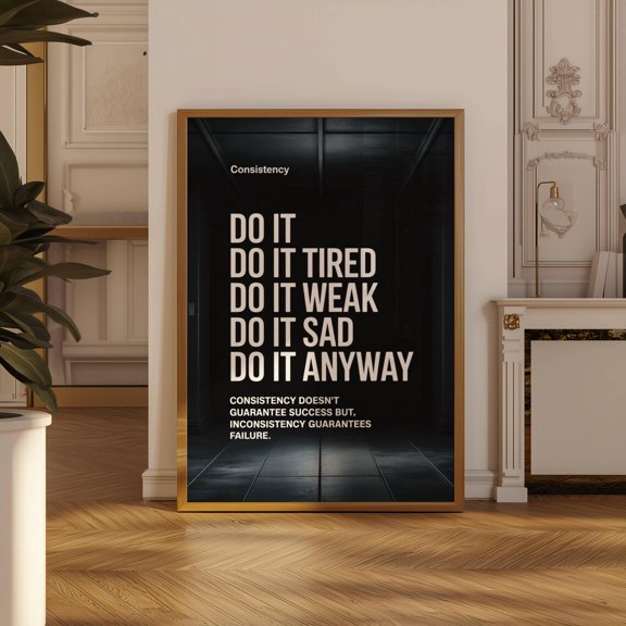 Motivational Gym Consistency Wall Art Fitness Enthusiast Office Wall Decor Black Typography