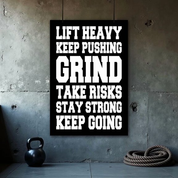 Motivational Gym Poster - Keep Pushing Bodybuilding Wall Art