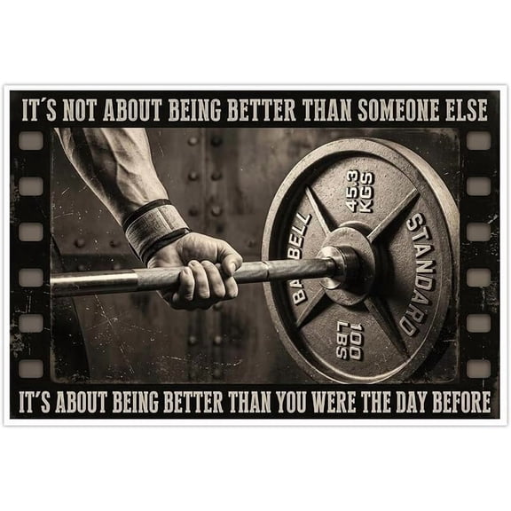 Motivational Gym Wall Art Canvas Poster Bodybuilding Weightlifting Barbell Print Inspirational Quotes Better Than You Were Before Vintage Decor for Home Office