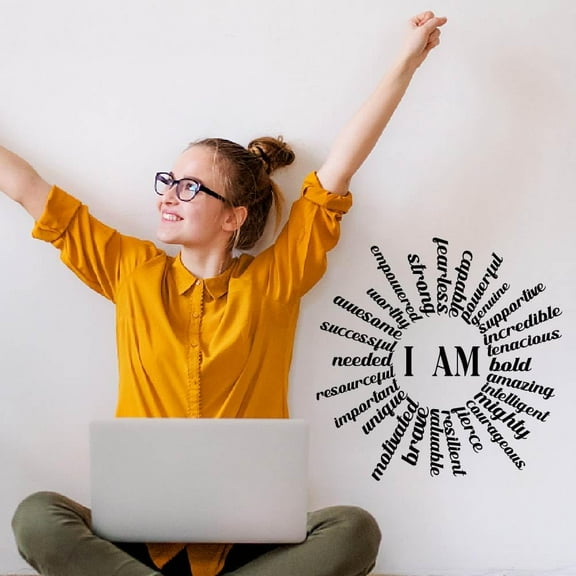 Motivational I Am Strong Wall Sticker Black Inspirational Quotes Wall Decal Peel and Stick Vinyl Art Positive Wallpaper Decals for Livingroom Bedroom Nursery Offices Decor