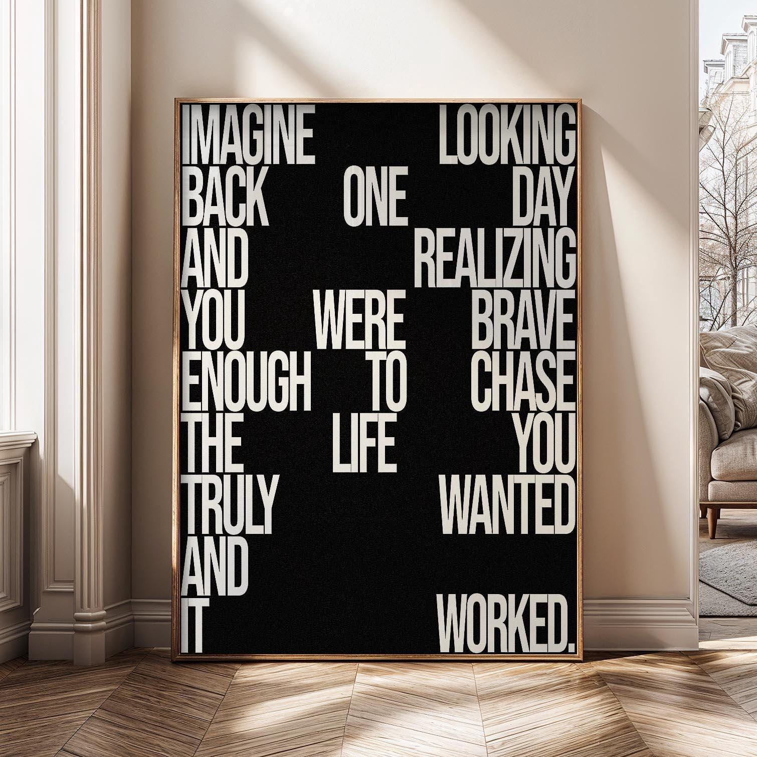 Motivational Imagine Looking Back Quote Success Mindset Bold Typography ...
