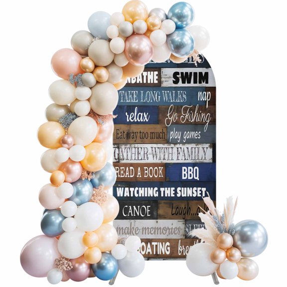 Motivational Inspirational Happiness Quotes Arch Backdrop Cover Spandex Fitted Arch Cover 7.2FT,Arches Backdrop Stand Covers for Wedding Birthday Party Ceremony Banquet Decoration Retro Wood Plank