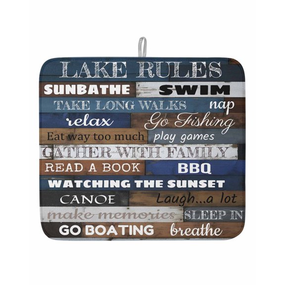 Motivational Inspirational Happiness Quotes Dish Drying Mats for Kitchen Counter,Absorbent Microfiber Dish Drainer Rack Mat Retro Wood Plank Drying Pad for Sinks,Utensils,Countertops,16x18in
