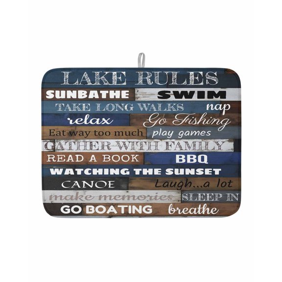 Motivational Inspirational Happiness Quotes Dish Drying Mats for Kitchen Counter,Absorbent Microfiber Dish Drainer Rack Mat Retro Wood Plank Drying Pad for Sinks,Utensils,Countertops,18x24in