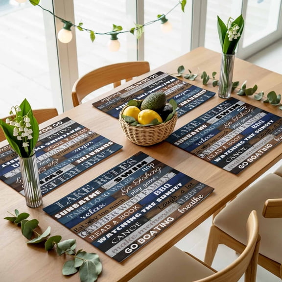 Motivational Inspirational Happiness Quotes Placemats Set of 4,Wipeable Washable Table Mats for Dining Tables, Retro Wood Plank Place Mats for Kitchen Event Party Tabletop Decor