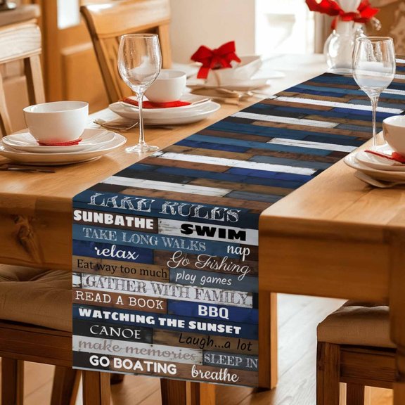 Motivational Inspirational Happiness Quotes Table Runner 36 Inches Long,Kitchen Dining Tablerunners Retro Wood Plank Linen Table Runners Dresser Scarves for Home Dinner Wedding Holiday Party Decor