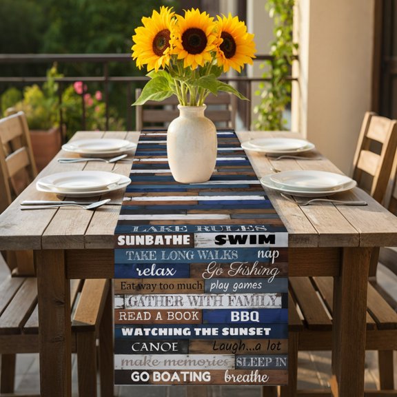 Motivational Inspirational Happiness Quotes Table Runner 72 Inches Long,Kitchen Dining Tablerunners Retro Wood Plank Linen Table Runners Dresser Scarves for Home Dinner Wedding Holiday Party Decor