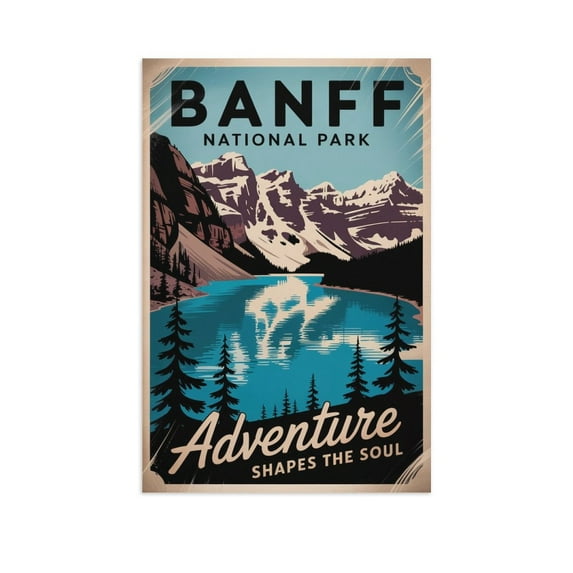 Motivational Inspirational Vintage Retro Travel Wall Art Banff National Park Tourism Poster Decor for Study Office Living Room Print Poster