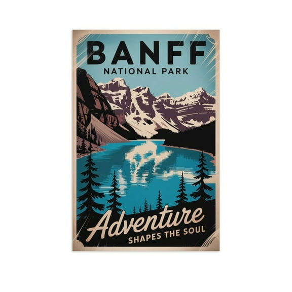 Motivational Inspirational Vintage Retro Travel Wall Art Banff National Park Tourism Poster Decor for Study Office Living Room Print Poster