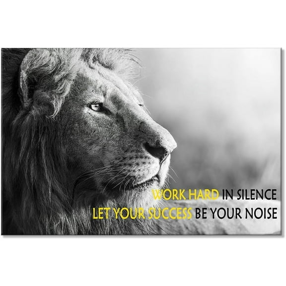 Motivational Lion Canvas Wall Art, Animal Inspirational School Classroom Poster, Famous Quote Dorm Room Positive Wall Decor, Work Hard In Silence Office Living Room Bedroom Decoration (Lion02)