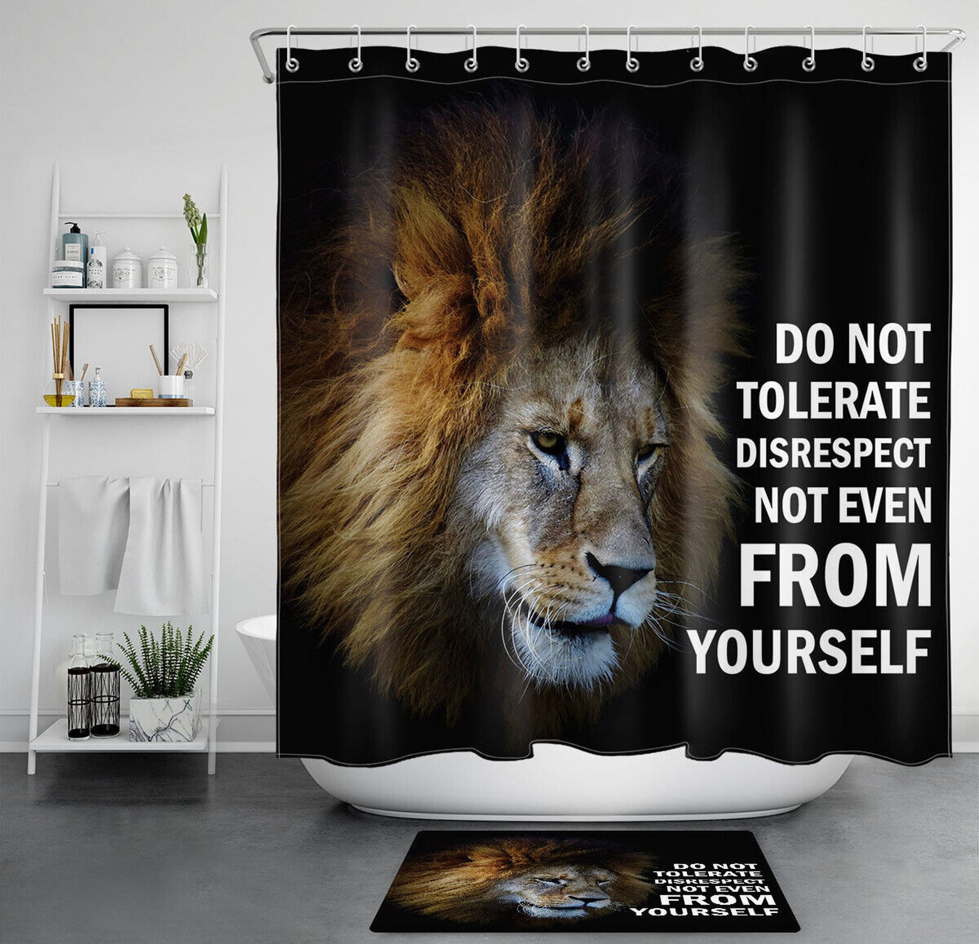 Motivational Lion Quotes Shower Curtain: Inspiring Design for 