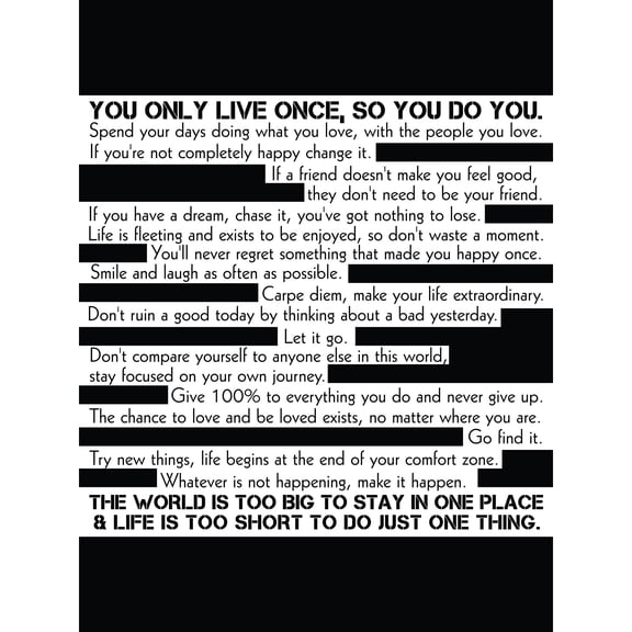 Motivational Manifesto Advice Typography Black White Large Wall Art Print