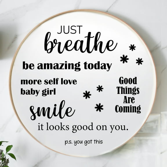 Motivational Mirror Decals - Set of 6 Black Vinyl Quotes Be Amazing Today, Smile It Looks Good On You, Just Breathe, Good Things Are Coming - Bathroom Mirror Sticker