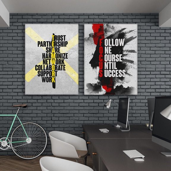 Motivational Office Wall Art Focus Teamwork Inspirational Quote Modern Office Decor Poster Set 2
