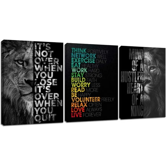 Motivational Office Wall Art Inspirational Canvas Wall Art Hustle Posters Wall Decor Entrepreneur Quote Wall Paintings Picture 3 Pieces Artwork for Bedroom Home Decor Wooden Framed (36\Wx16\H)