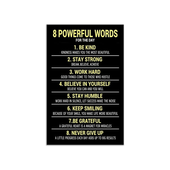 Motivational Office Wall Art with 8 Powerful Words - Inspirational Quotes Canvas Print, Positive Poster for Home Gym Bedroom and Bathroom Decor