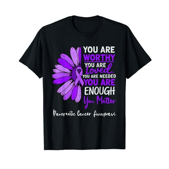Motivational Pancreatic Cancer Awareness Ribbon Purple T-Shirt