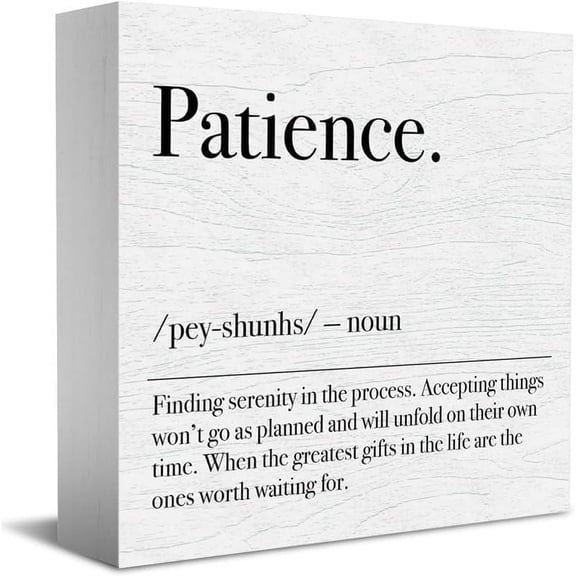 Motivational Patience Definition Decorative Wooden Box Sign Encouraging Rustic Office Desk Accessories Inspirational Quotes Farmhouse Wood Block Plaque Home Shelf Table Cubicle Tiered Tray Decor