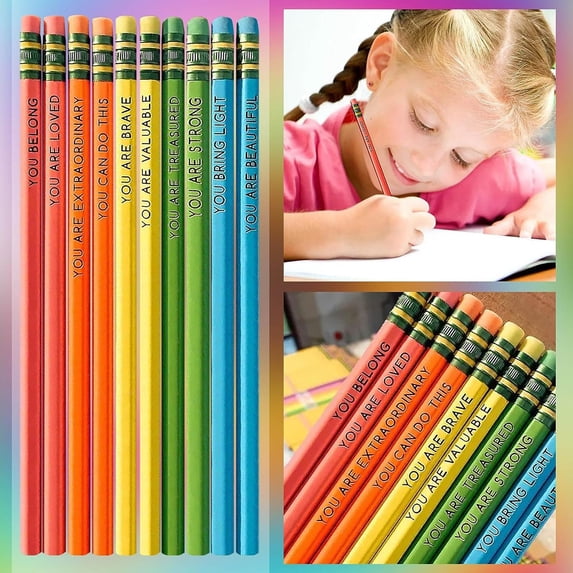 Motivational Pencils 10 Pack, Inspirational Quote Wooden Pencils with Colorful Designs, Positive Message Graphite Writing Pencils for Office Supplies, Classroom Supplies and Daily Journaling