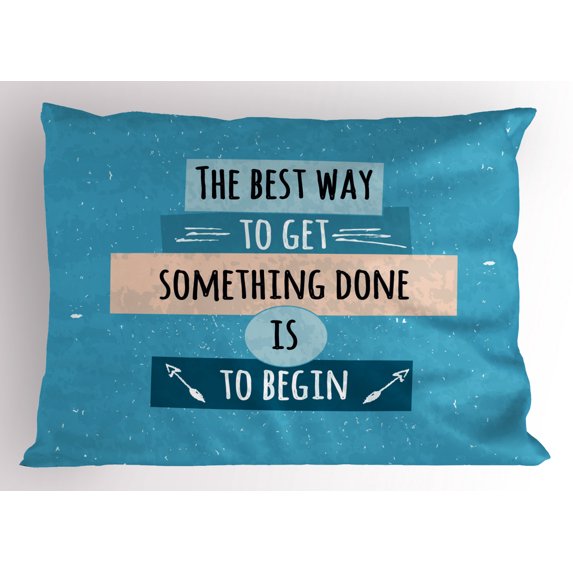 Motivational Pillow Sham Philosophical Life Message to Raise Faith in Yourself and Your Strength, Decorative Standard Queen Size Printed Pillowcase, 30 X 20 Inches, Blue Peach Black, by Ambesonne