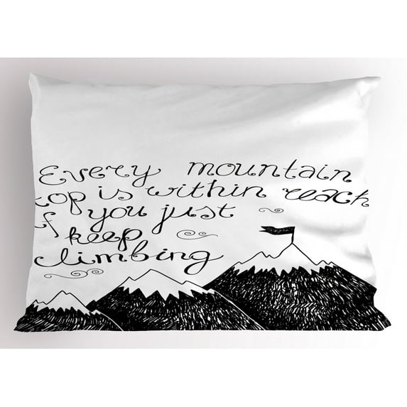 Motivational Pillow Sham Sketchy Mountains Hand Writing Style Letters Purpose Determination Success, Decorative Standard King Size Printed Pillowcase, 36 X 20 Inches, Black White, by Ambesonne