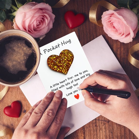 Motivational Pocket Card with Glitter Heart - Sturdy Plastic Encouragement Gift Card & Greeting Card Set for Friend, Coworker, Birthday, Holiday