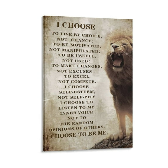 Motivational Positive Inspirational Encouragement Quotes Lion Animal I Choose Canvas Poster Wall Art Picture Prints Hanging Photo Gift Decor Home Posters Artworks 24x36inch(60x90cm)