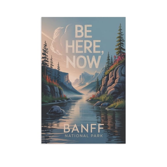 Motivational Poster Banff National Park Zen Inspirational Quote Be Here, Now Meditation Yoga Wall Art for Bedroom Living Room Office Canvas Poster