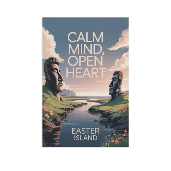 Motivational Poster Easter Island Zen Inspirational Quote Calm Mind, Open Heart Meditation Yoga Wall Art for Bedroom Living Room Office Canvas Poster